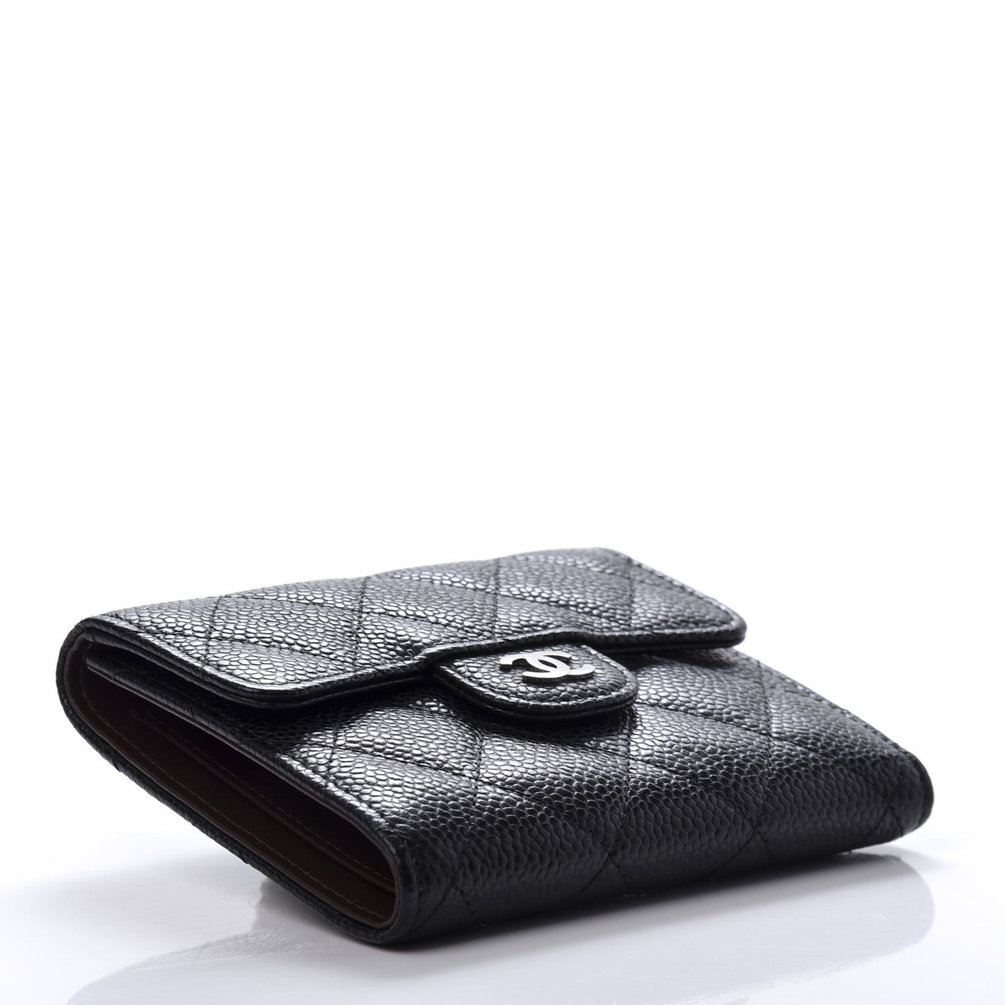 Caviar Quilted Compact Flap Wallet Black