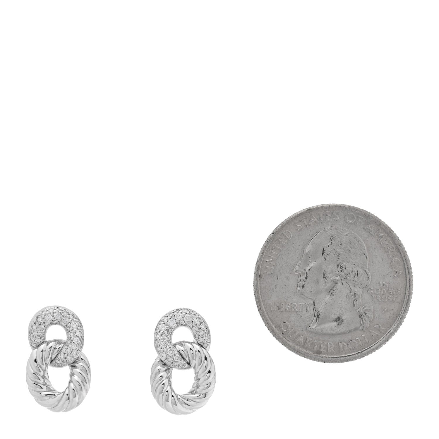 David Yurman 18K White Gold Diamond Extra Small Belmont Curb Link Drop Earrings 2 of 4