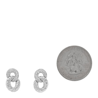 David Yurman 18K White Gold Diamond Extra Small Belmont Curb Link Drop Earrings 2 of 4