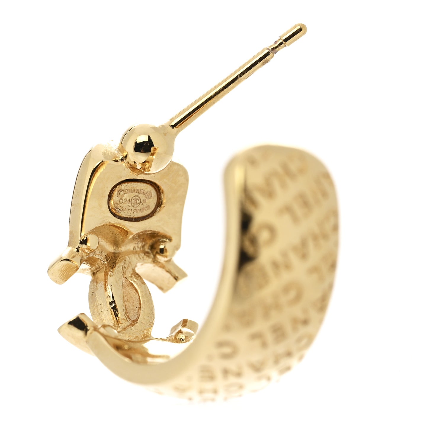 Metal Crystal CC Logo Hoop Earrings Gold