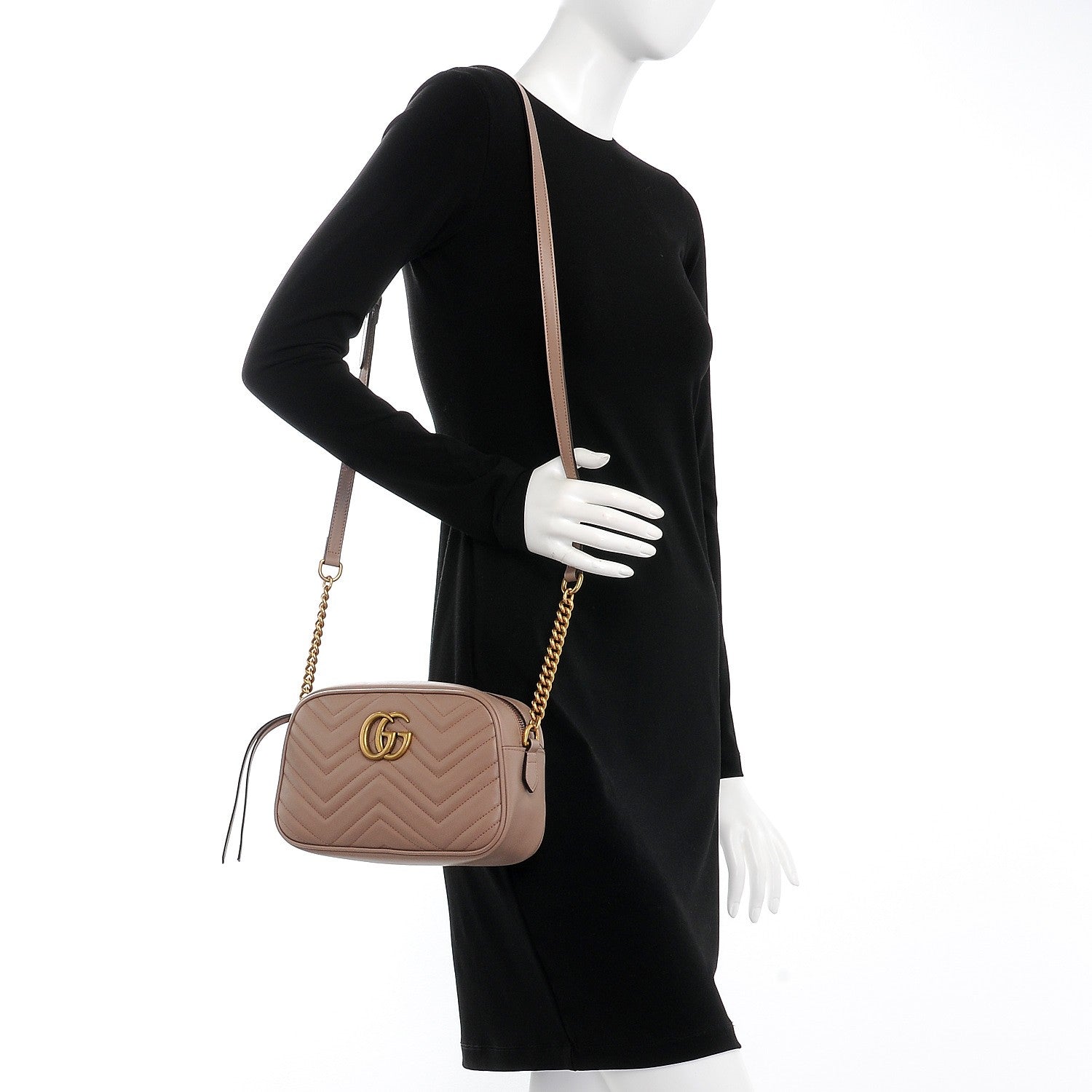 Gucci Calfskin Matelasse Small GG Marmont Chain Shoulder Bag Porcelain Rose 2 of 8