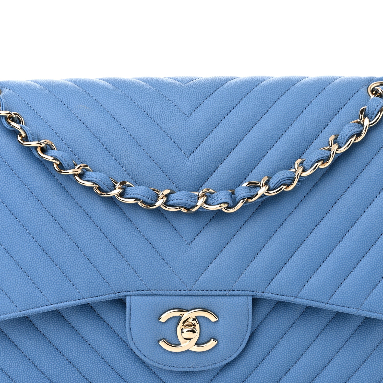Chanel Caviar Flat Chevron Quilted Jumbo Double Flap Blue 8 of 14