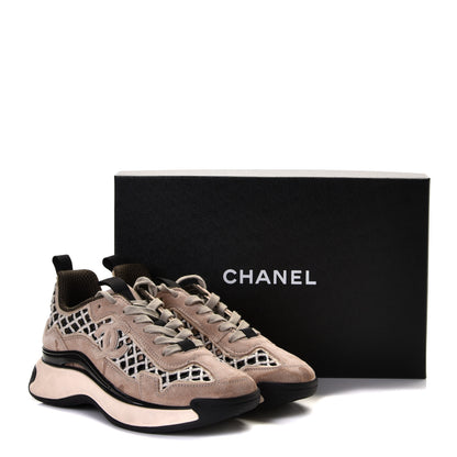 Chanel Suede Calfskin Embroidered CC Sneakers 36.5 Beige Black 13 of 13