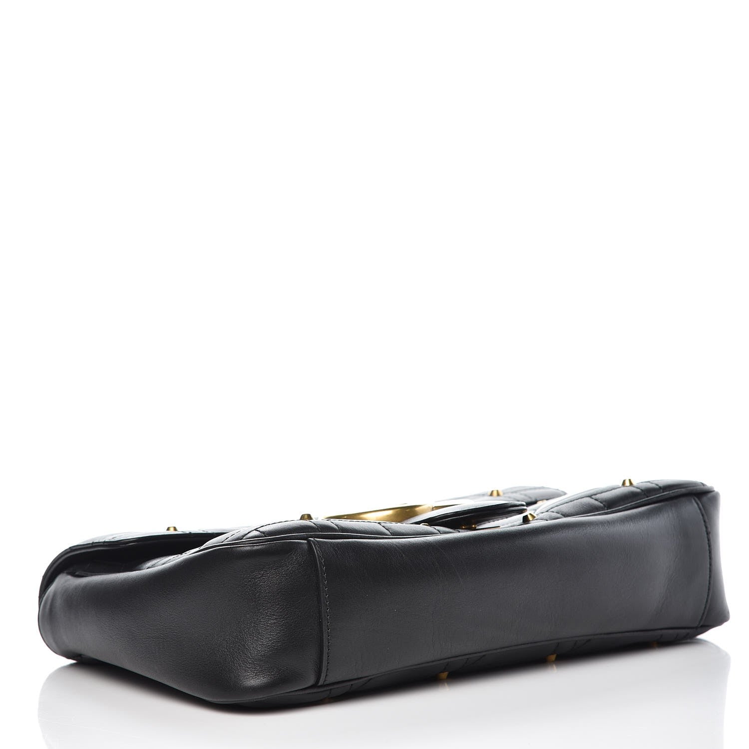 Gucci Calfskin Matelasse Studded Medium GG Marmont Shoulder Bag Black 4 of 12
