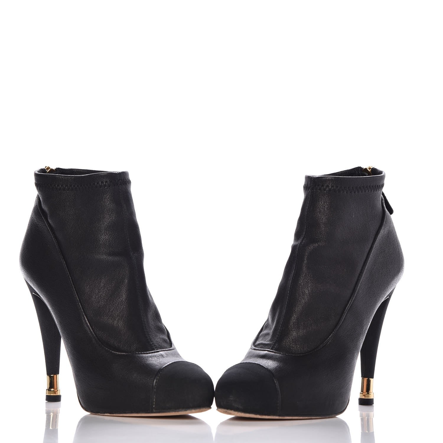 Chanel Sheepskin Grosgrain Cap Toe Ankle Boots 38 Black 5 of 10