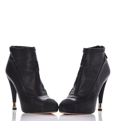 Chanel Sheepskin Grosgrain Cap Toe Ankle Boots 38 Black 5 of 10