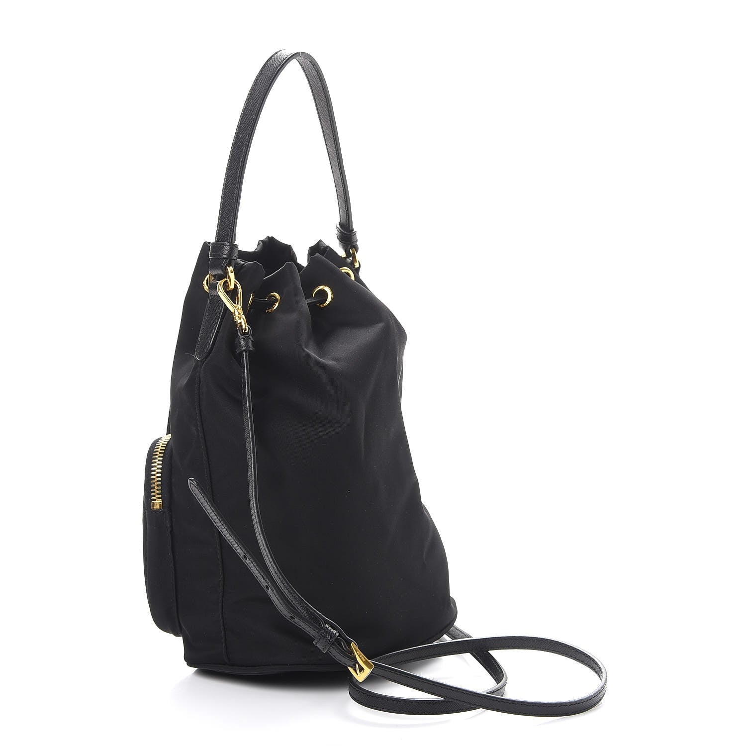 Prada Saffiano Tessuto Nylon Mini Bucket Crossbody Bag Black 4 of 9