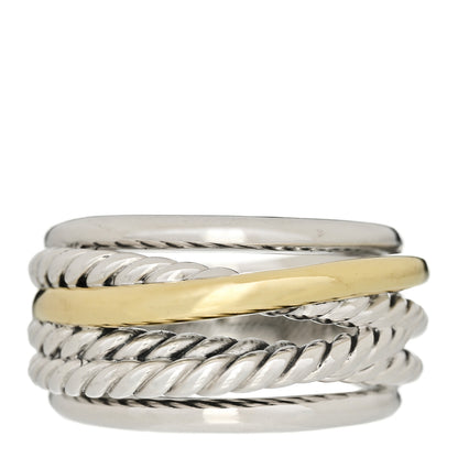 David Yurman Sterling Silver 14K Yellow Gold Narrow Crossover Ring 61 9.5 1 of 4