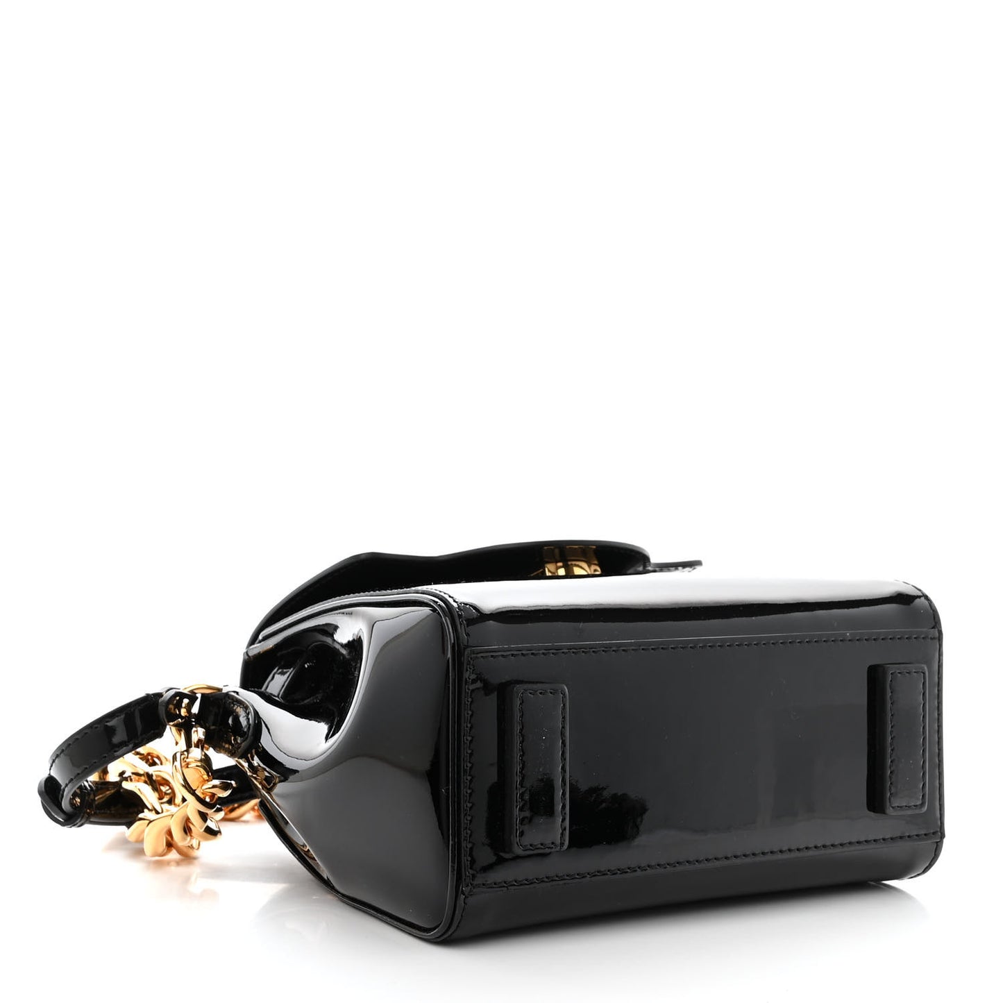 Patent Calfskin Small La Medusa Top Handle Bag Black