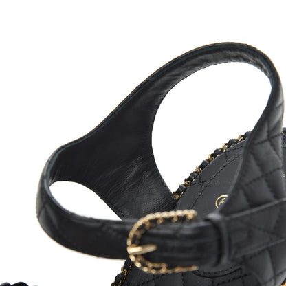 Chanel Calfskin Quilted Chain Around Wedge Sandals 39.5 Black 18 of 20
