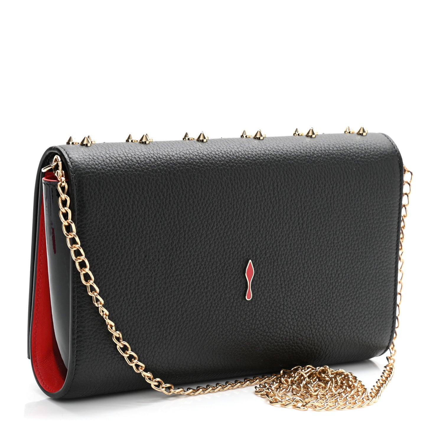 Christian Louboutin Grained Calfskin Spikes Loubinthesky Paloma Wallet On Chain Black Multimetal 6 of 19