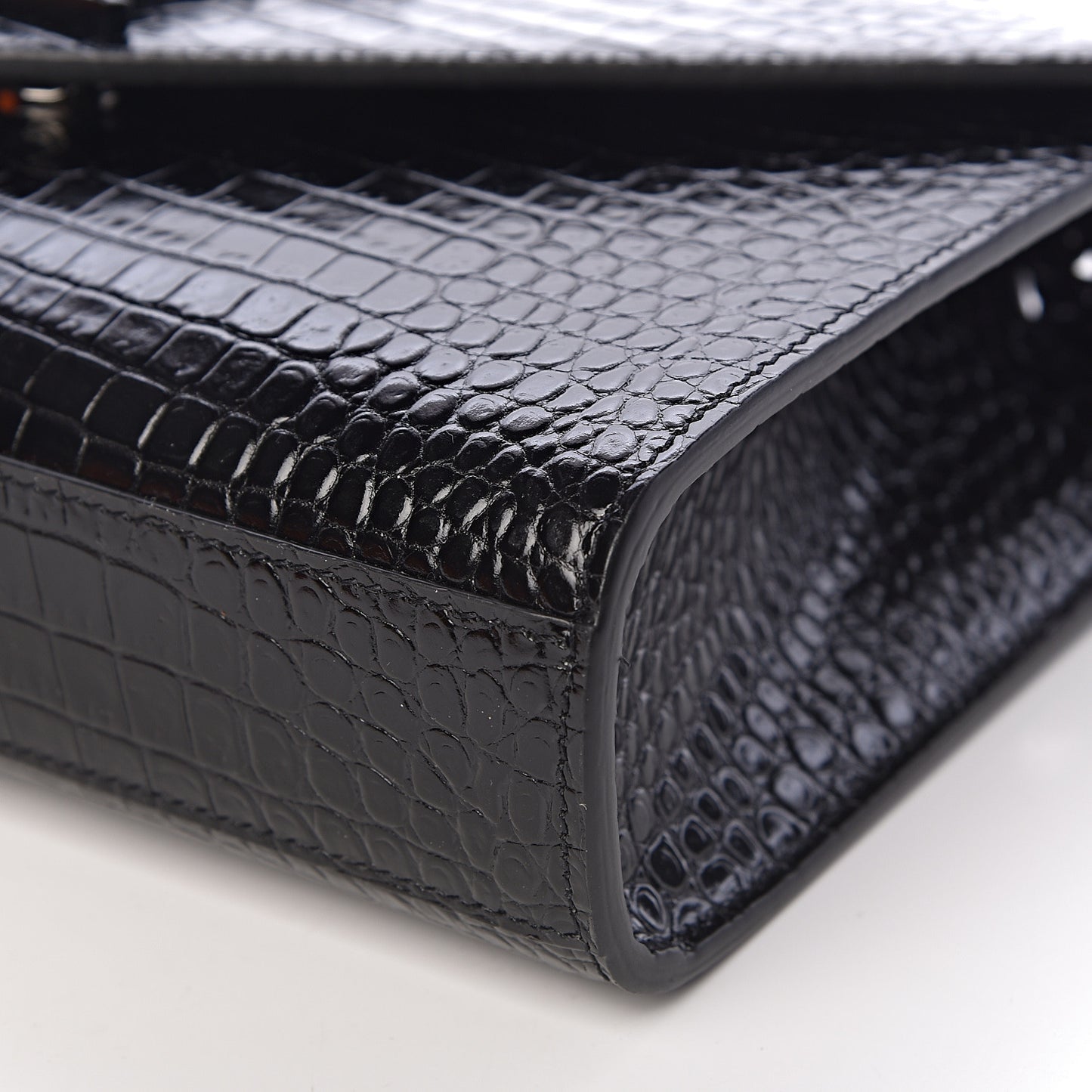Calfskin Crocodile Embossed Medium Monogram Envelope Chain Shoulder Bag Black