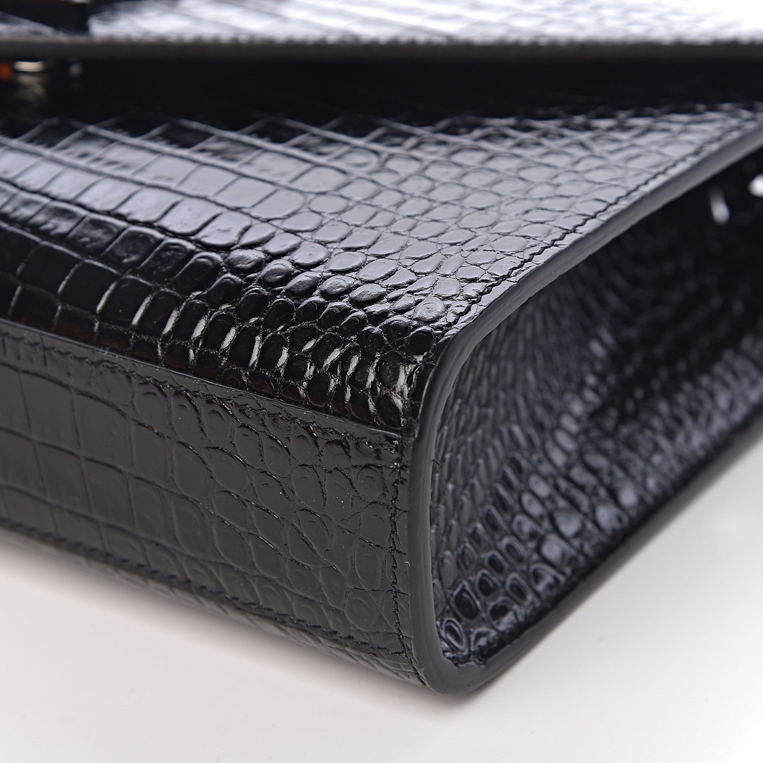 Saint Laurent Calfskin Crocodile Embossed Medium Monogram Envelope Chain Shoulder Bag Black 9 of 10