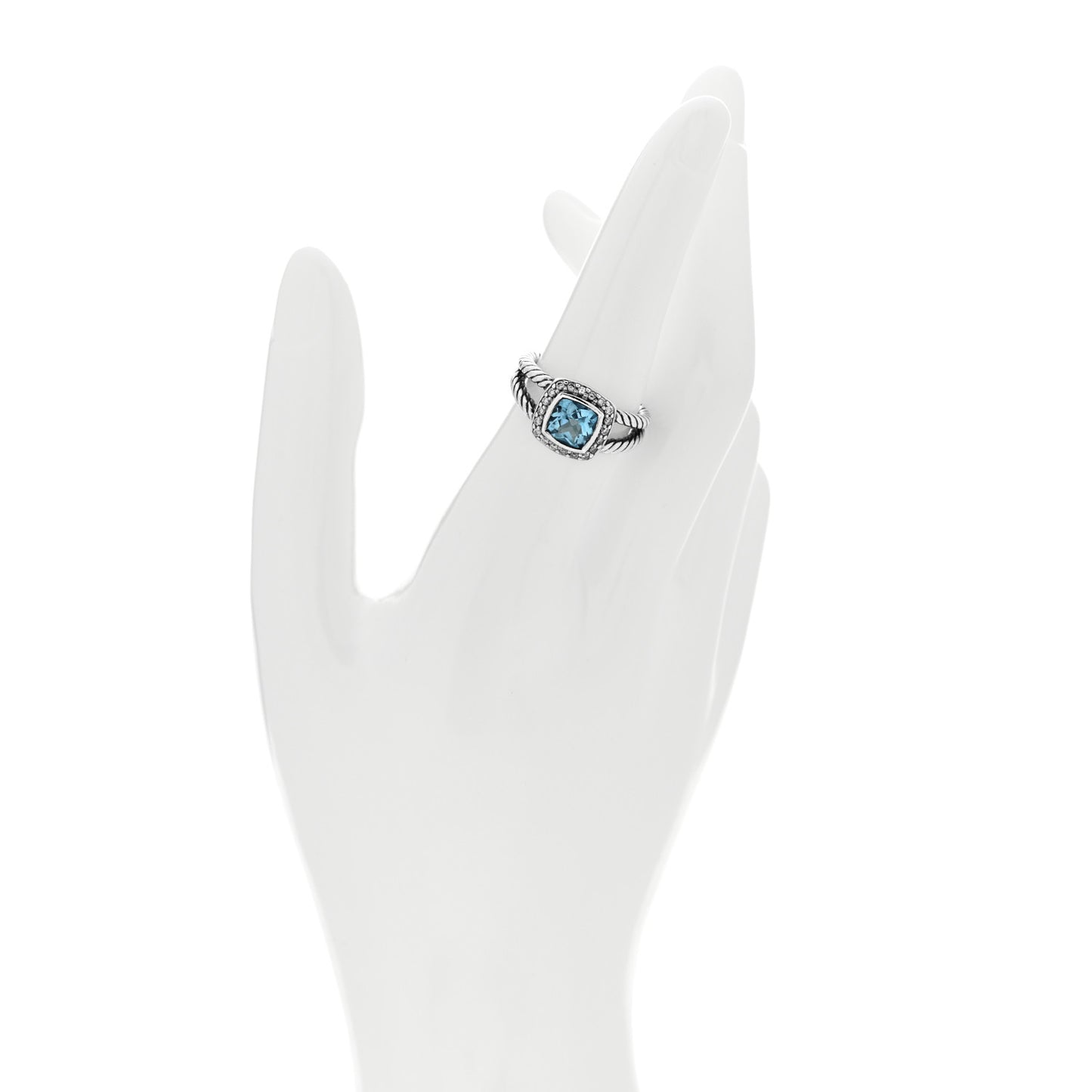 Sterling Silver Diamond Blue Topaz 7mm Petite Albion Ring 54 7