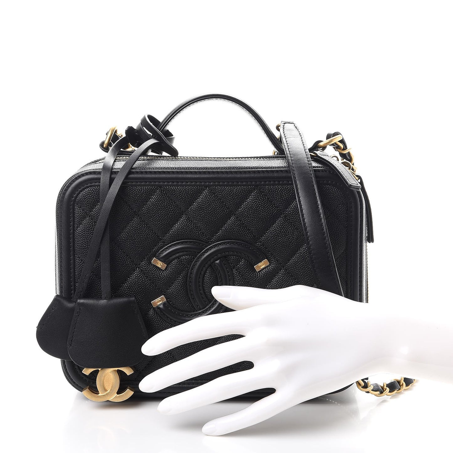 Caviar Quilted Medium CC Filigree Vanity Case Black
