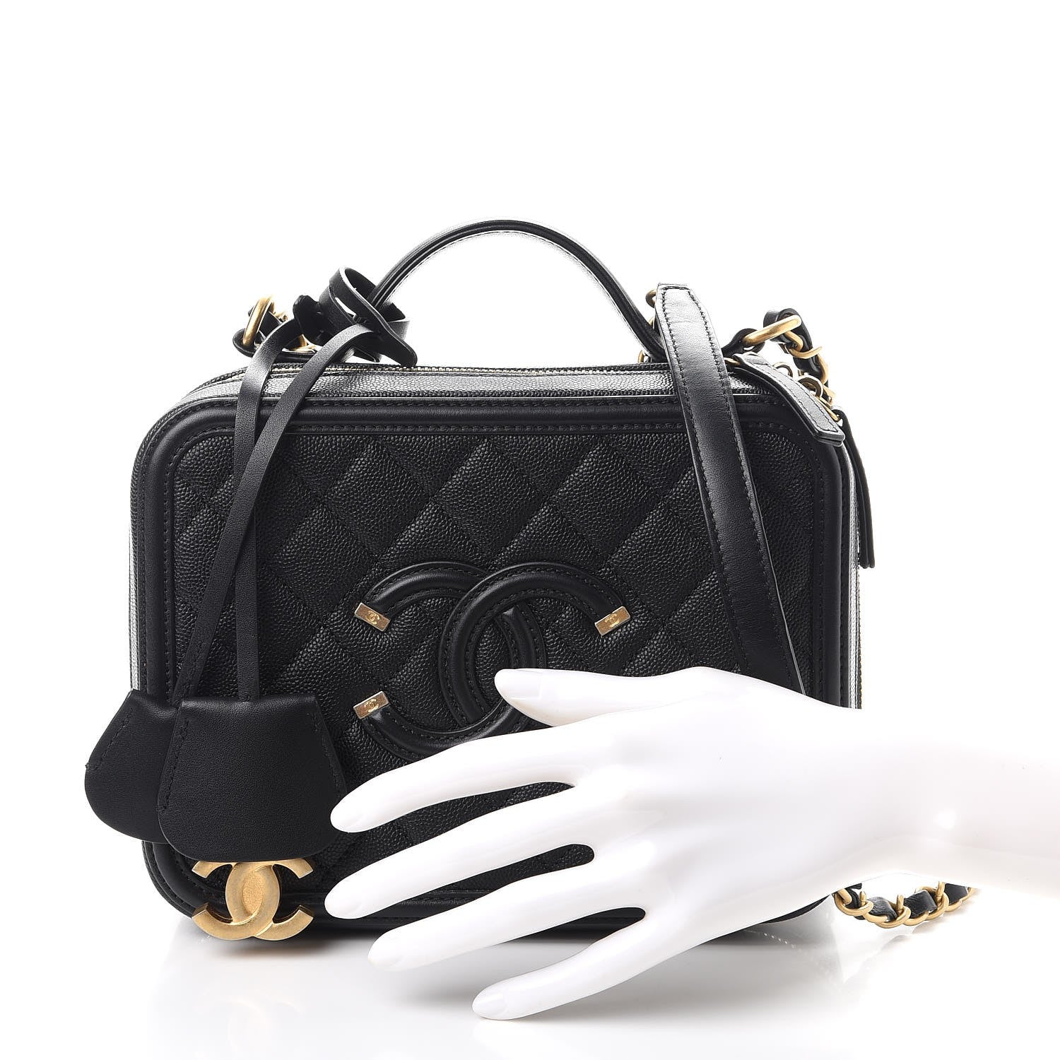 Chanel Caviar Quilted Medium CC Filigree Vanity Case Black 3 of 9