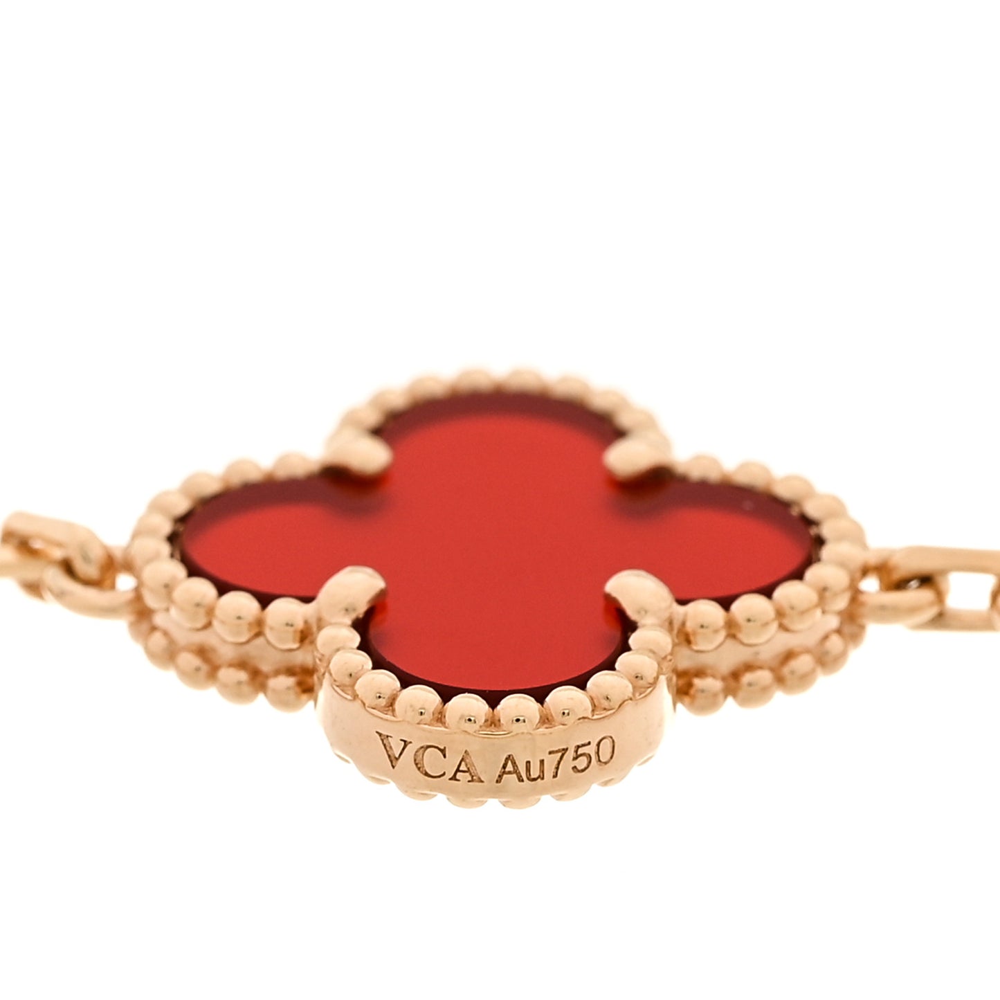 18K Yellow Gold Carnelian 5 Motifs Vintage Alhambra Bracelet