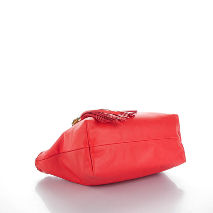 Gucci Pebbled Calfskin Bamboo Tassel Tote Red 4 of 7