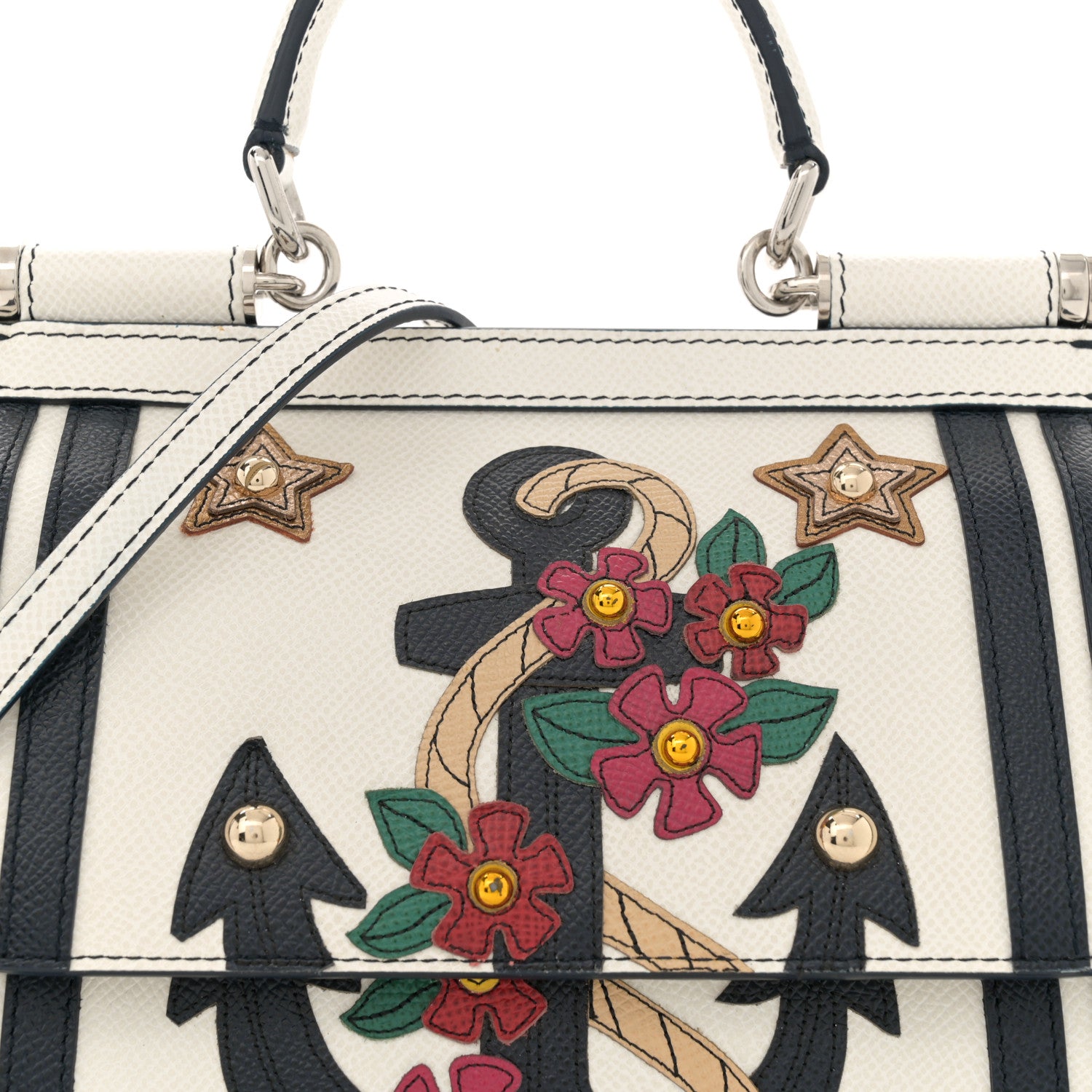 Dolce & Gabbana DOLCE GABBANA Dauphine Small Miss Sicily Anchor Satchel White Blue 7 of 13