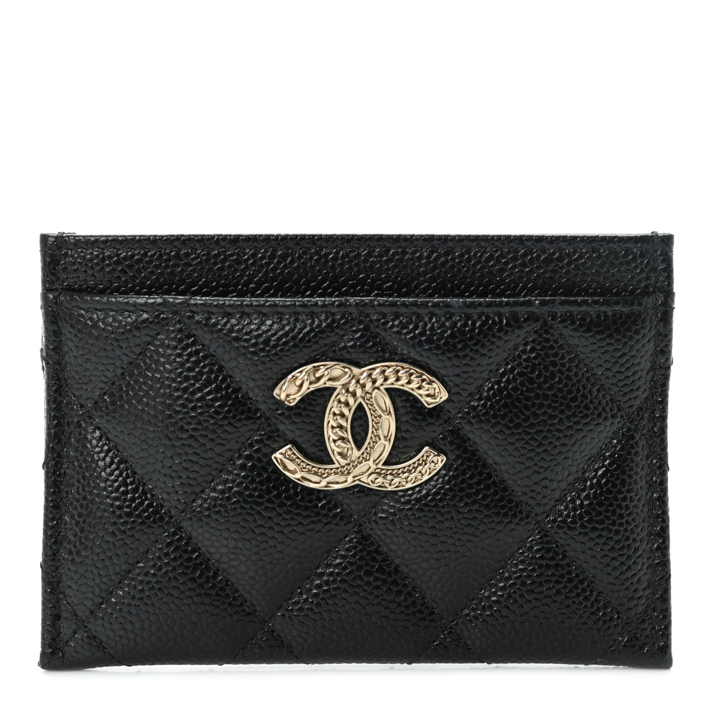 Caviar Quilted Multi Chain CC Card Holder Black