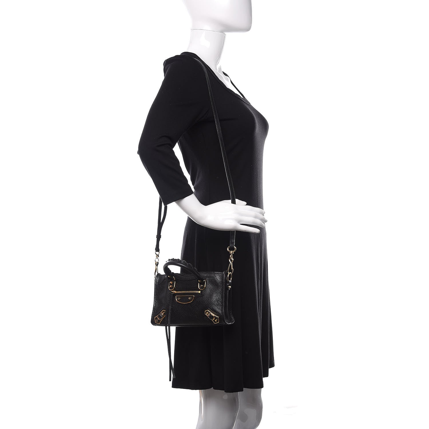 Balenciaga Chevre Gold Metallic Edge Hardware Nano City Black 2 of 10