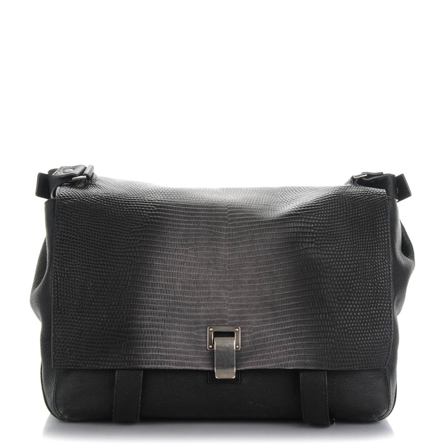 Calfskin Lizard Embossed Large Courier Bag Black