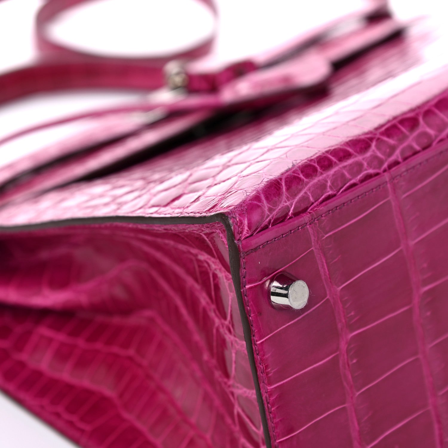 Hermes Shiny Niloticus Crocodile Kelly Sellier 32 Rose Scheherazade 10 of 27