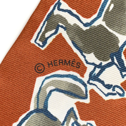 Hermes Silk Chevaux En Liberte Twilly Caramel Kaki White 3 of 4