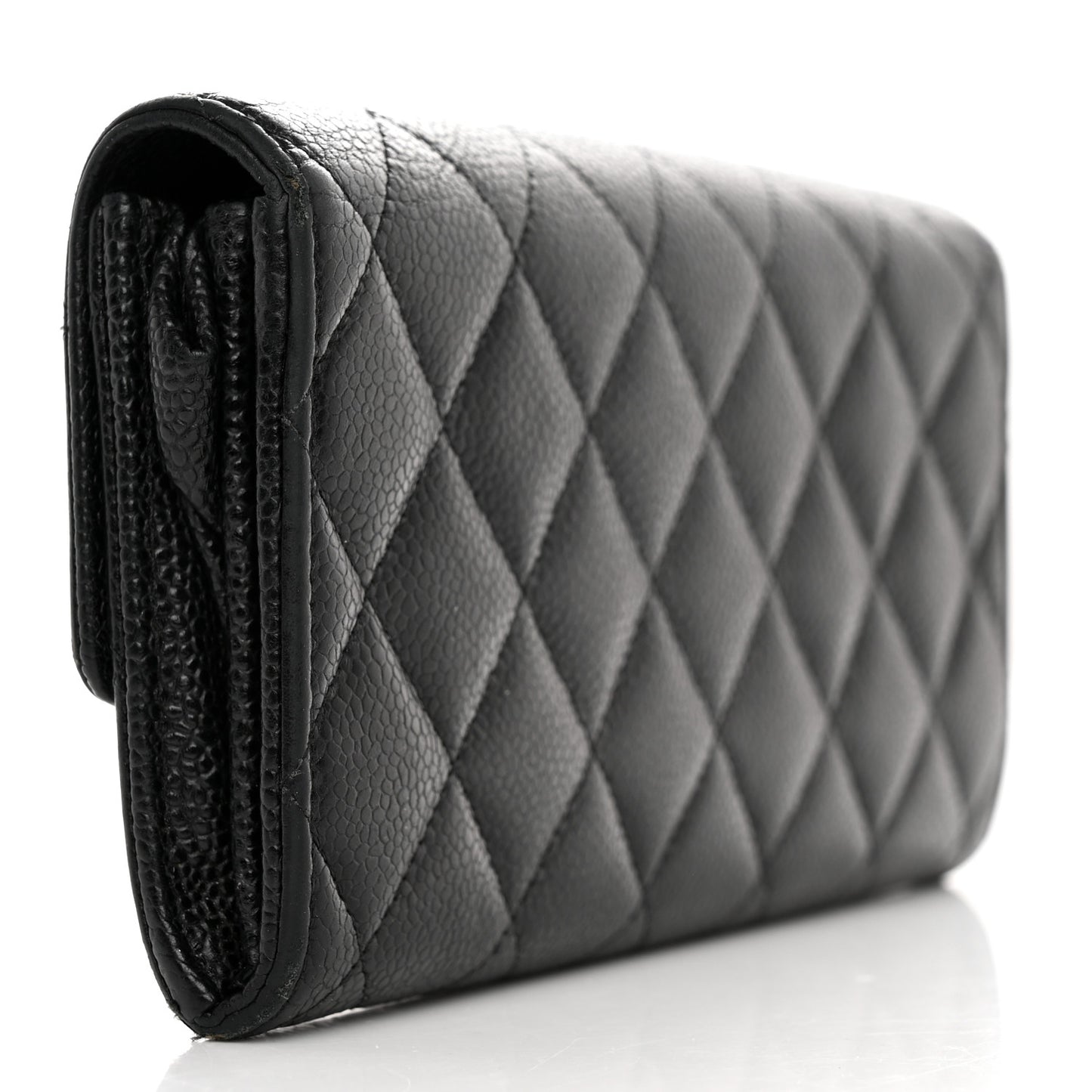 Caviar Quilted Large Gusset Flap Wallet Black