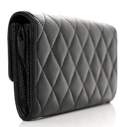 Chanel Caviar Quilted Large Gusset Flap Wallet Black 3 of 9