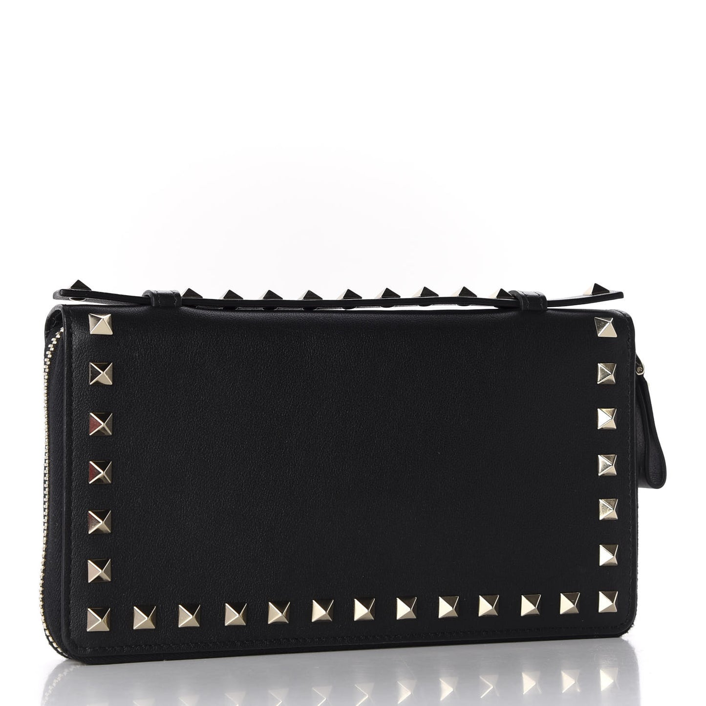 Calfskin Rockstud Travel Wallet Black