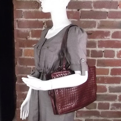 Bottega Veneta Vintage Woven Leather Shoulder Bag Dark Red 2 of 7