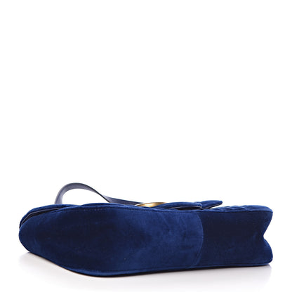 Gucci Velvet Matelasse Small GG Marmont Shoulder Bag Cobalt Blue 4 of 13