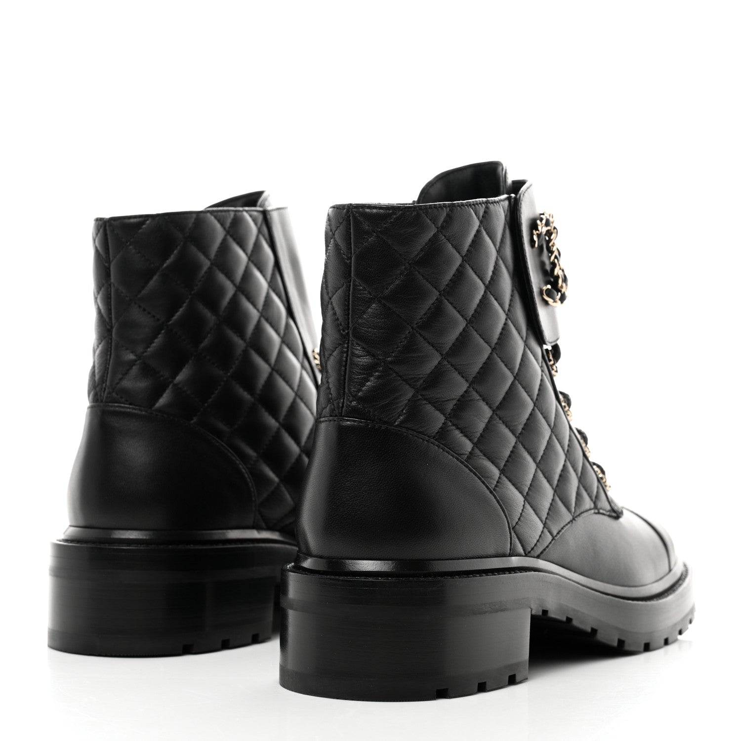 Chanel Shiny Lambskin Quilted Lace Up Combat Boots 41 Black 4 of 9