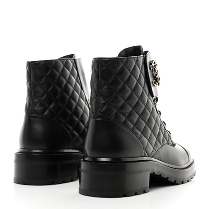 Chanel Shiny Lambskin Quilted Lace Up Combat Boots 41 Black 4 of 9