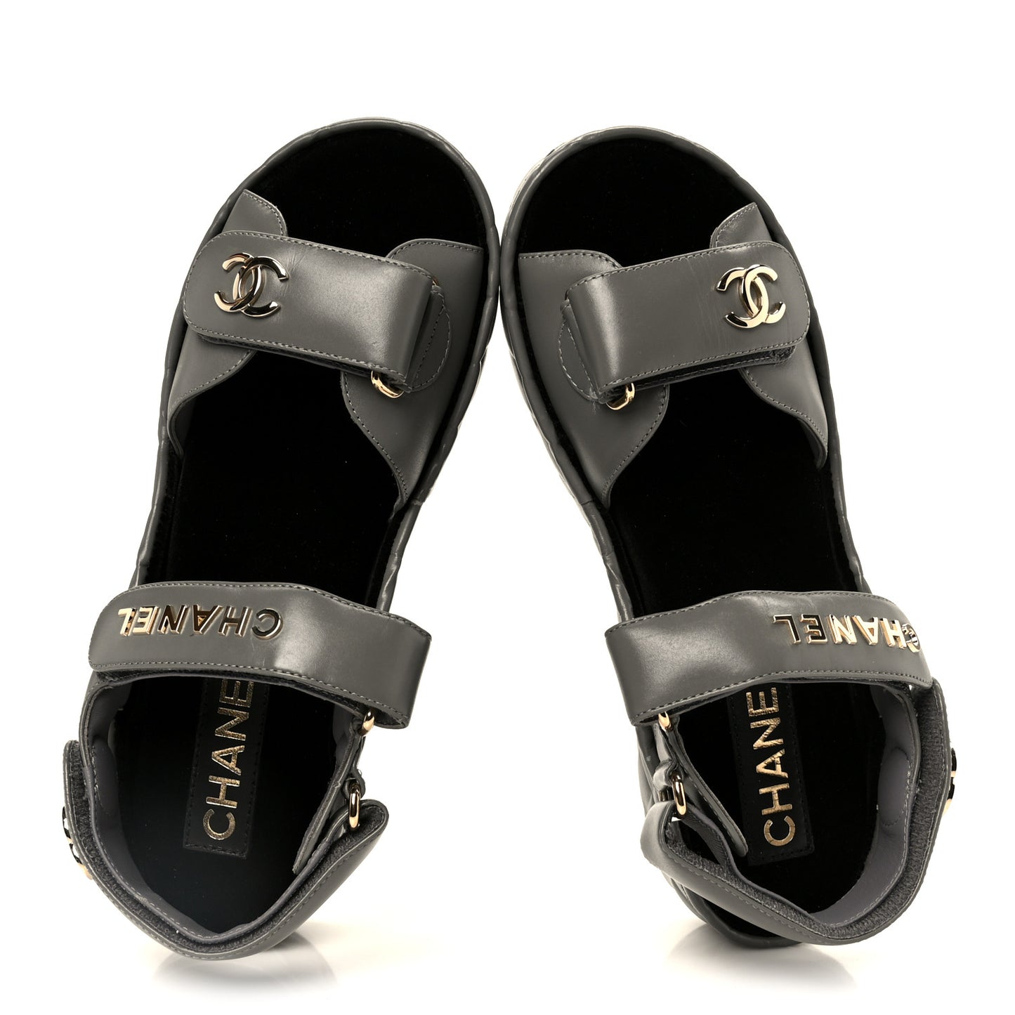 Shiny Calfskin Logo Platform Sandals 36 Grey