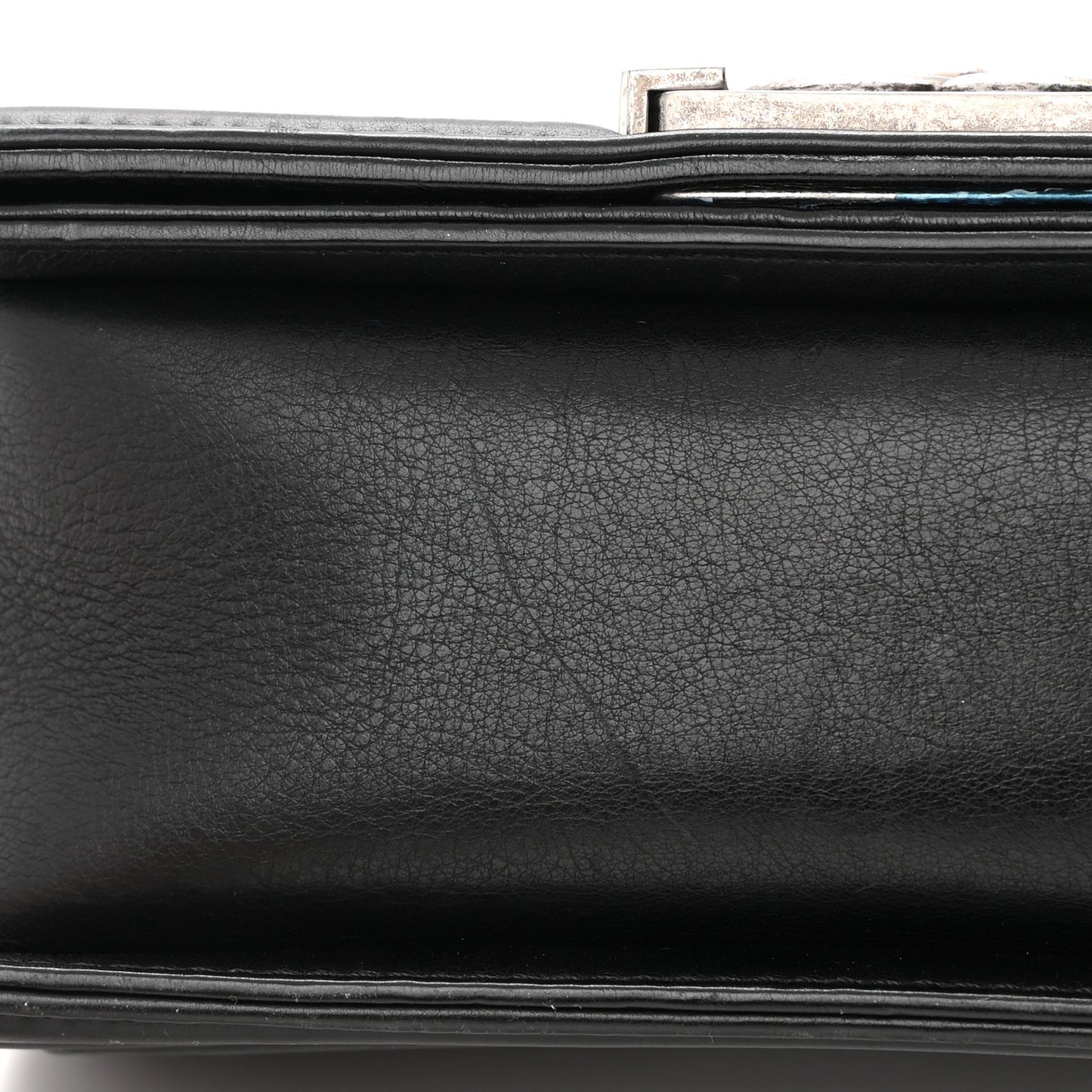 Calfskin Double Stitch Small Boy Flap Black