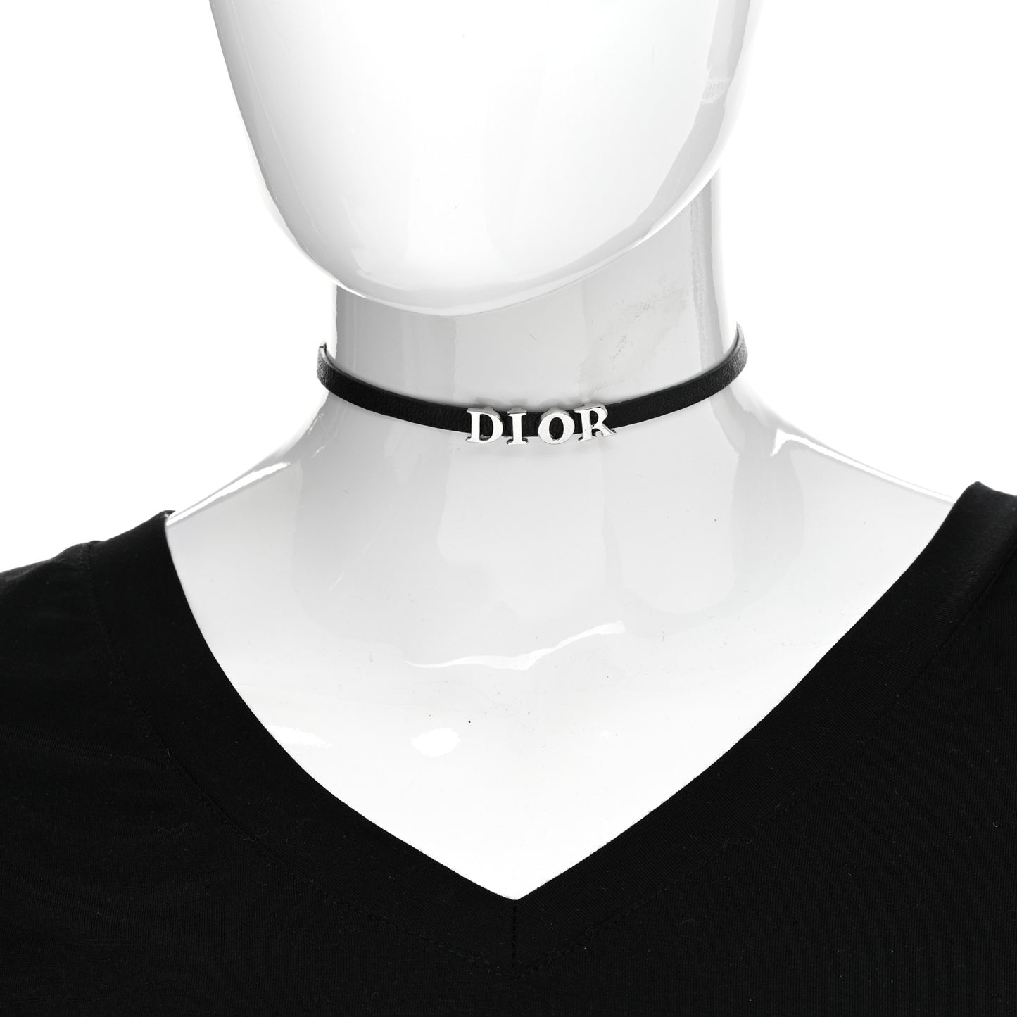 Lambskin Dior Logo Choker Necklace Black