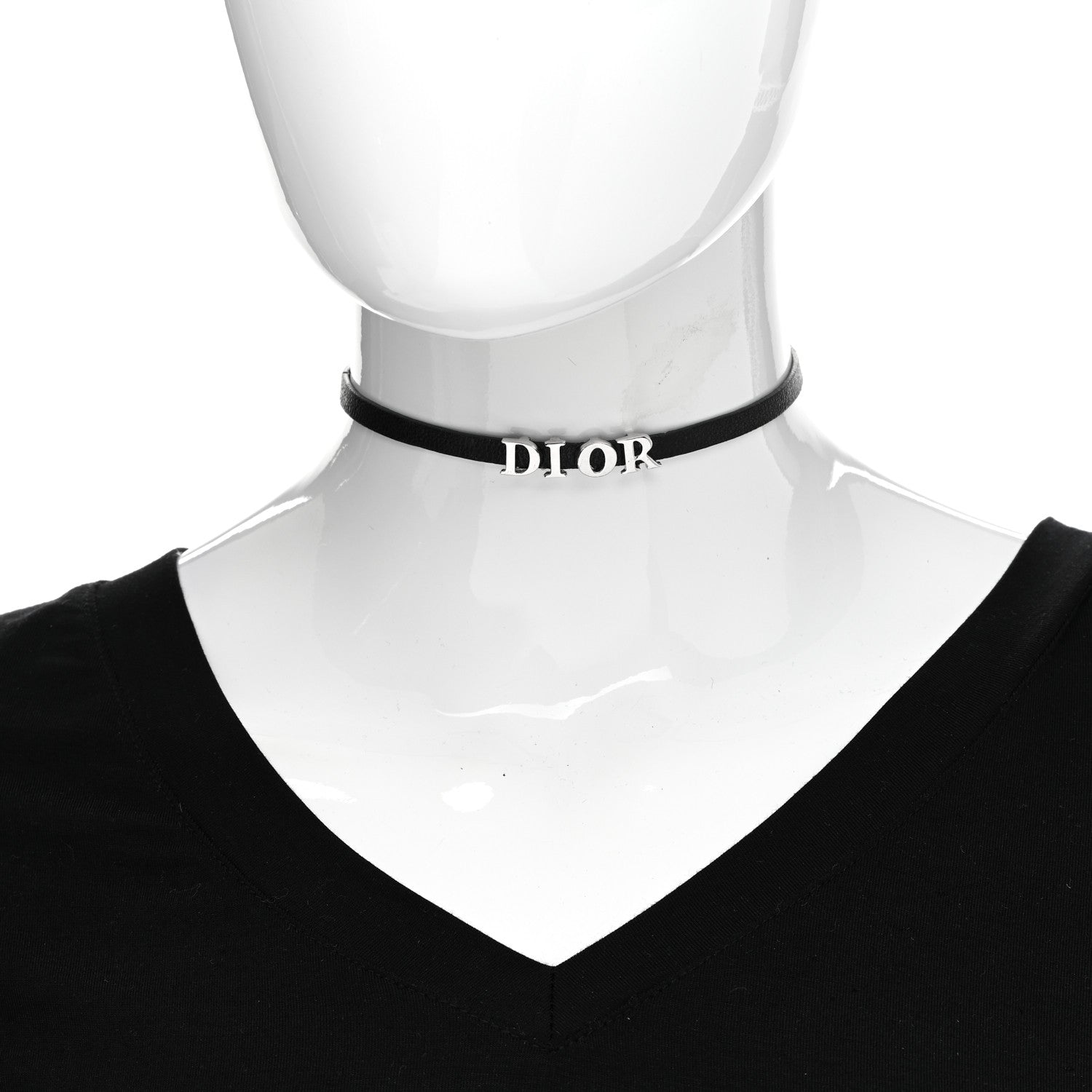 Christian Dior Lambskin Dior Logo Choker Necklace Black 2 of 5