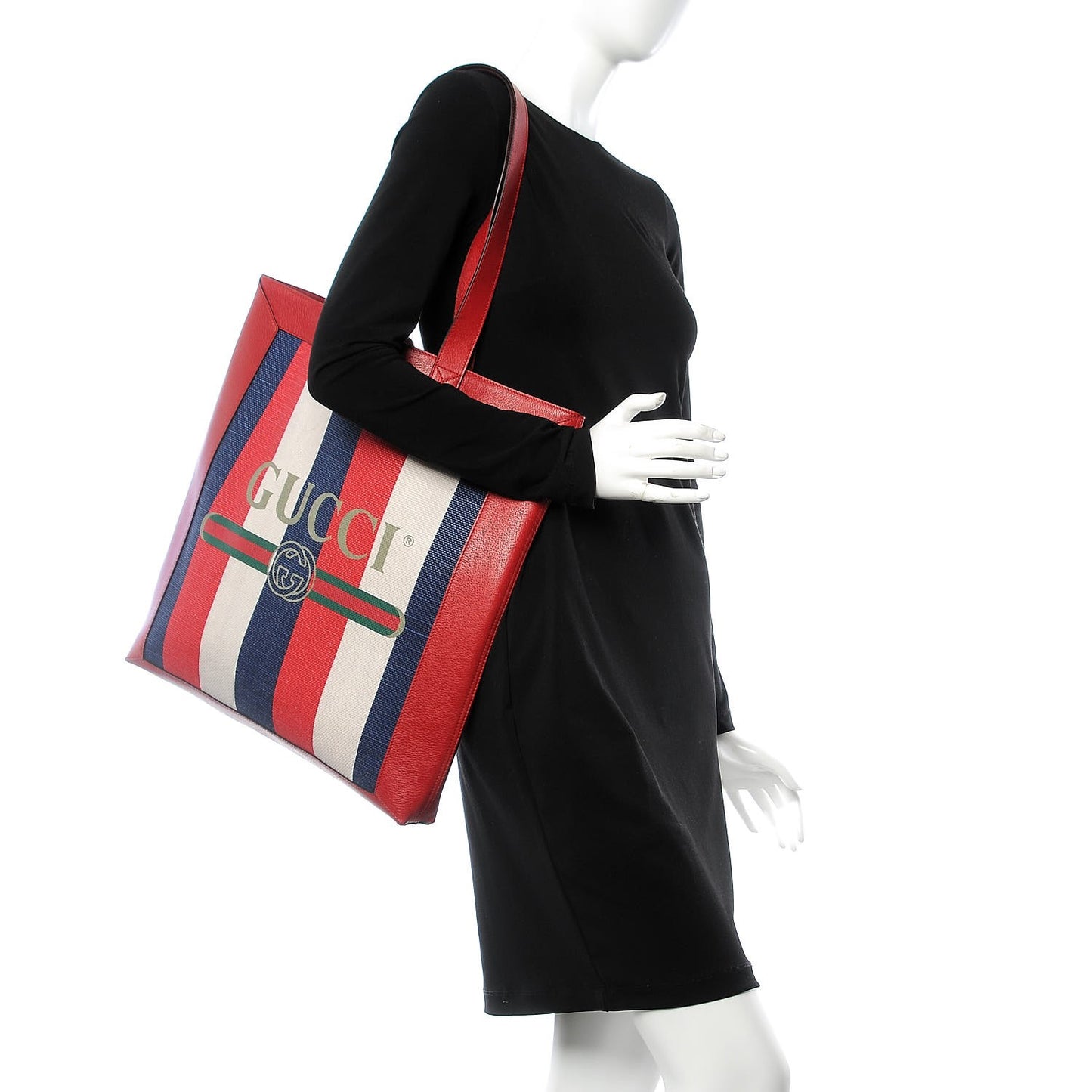 Canvas Calfskin Sylvie Stripe Logo Mens Tote Red White Blue