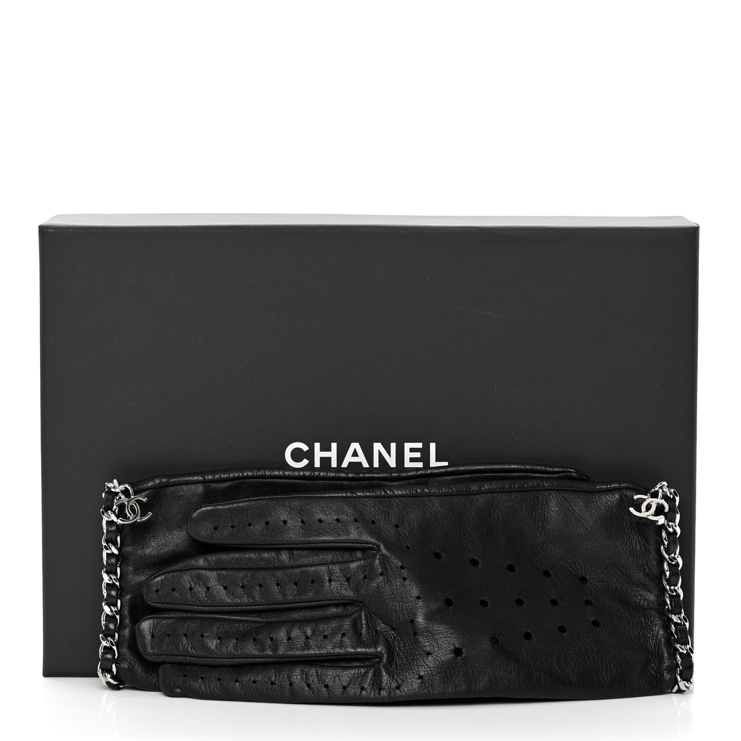 Lambskin Perforated Chain CC Gloves 8 Black