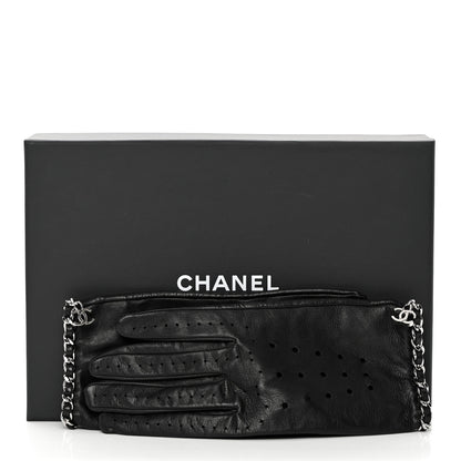 Chanel Lambskin Perforated Chain CC Gloves 8 Black 7 of 7