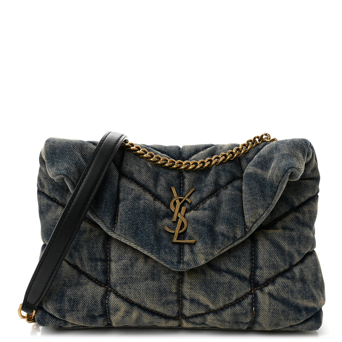 Saint Laurent Denim Quilted Toy Loulou Puffer Monogram Chain Satchel Rodeo Blue 1 of 9