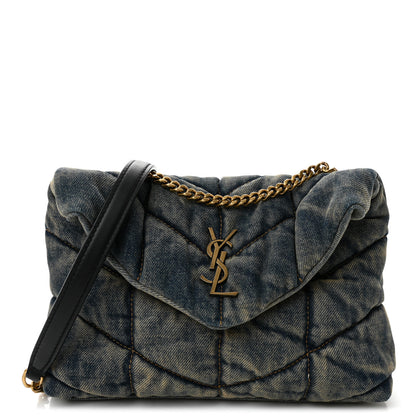 Saint Laurent Denim Quilted Toy Loulou Puffer Monogram Chain Satchel Rodeo Blue 1 of 9