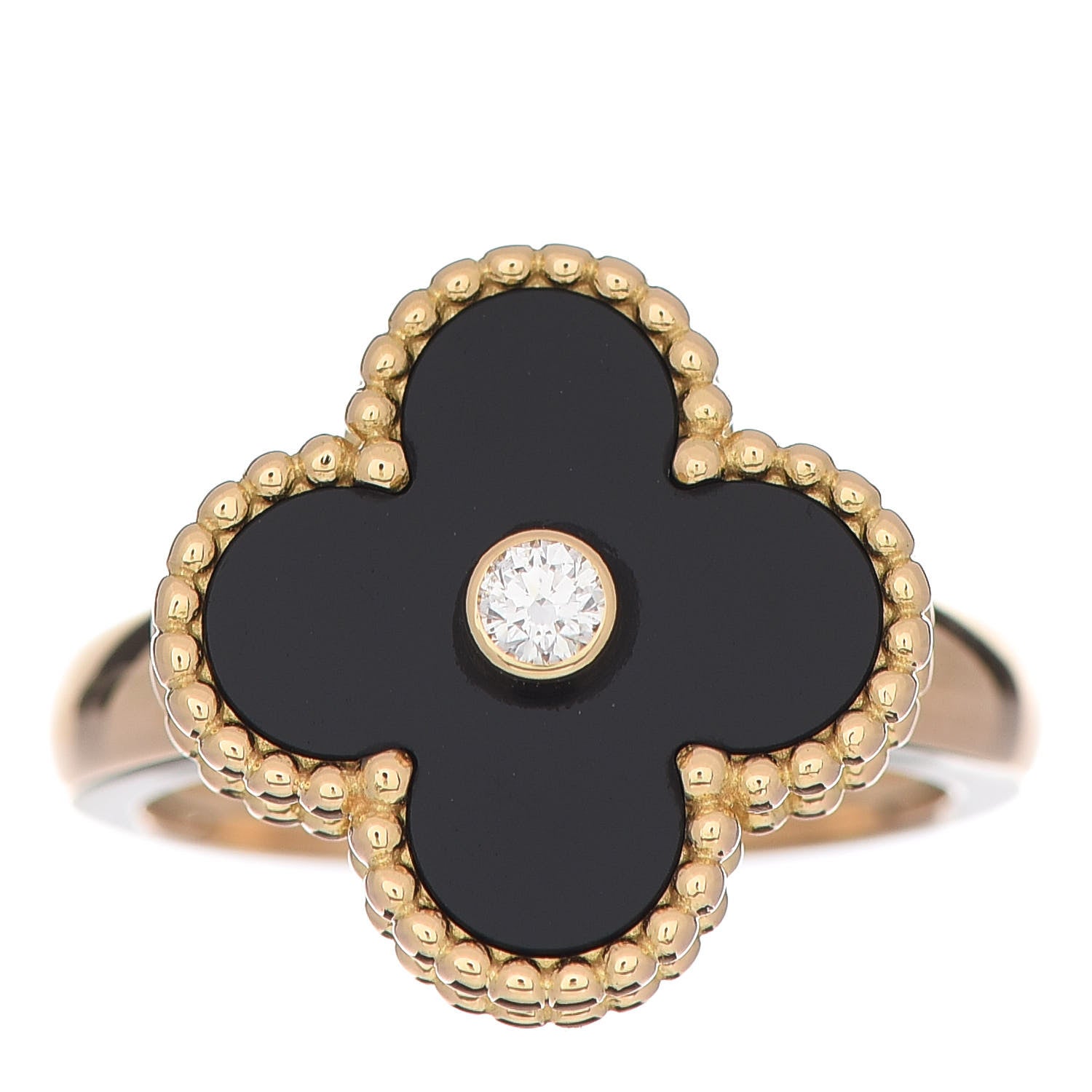 Van Cleef & Arpels 18K Yellow Gold Black Onyx Diamond Vintage Alhambra Ring 49 5 1 of 6