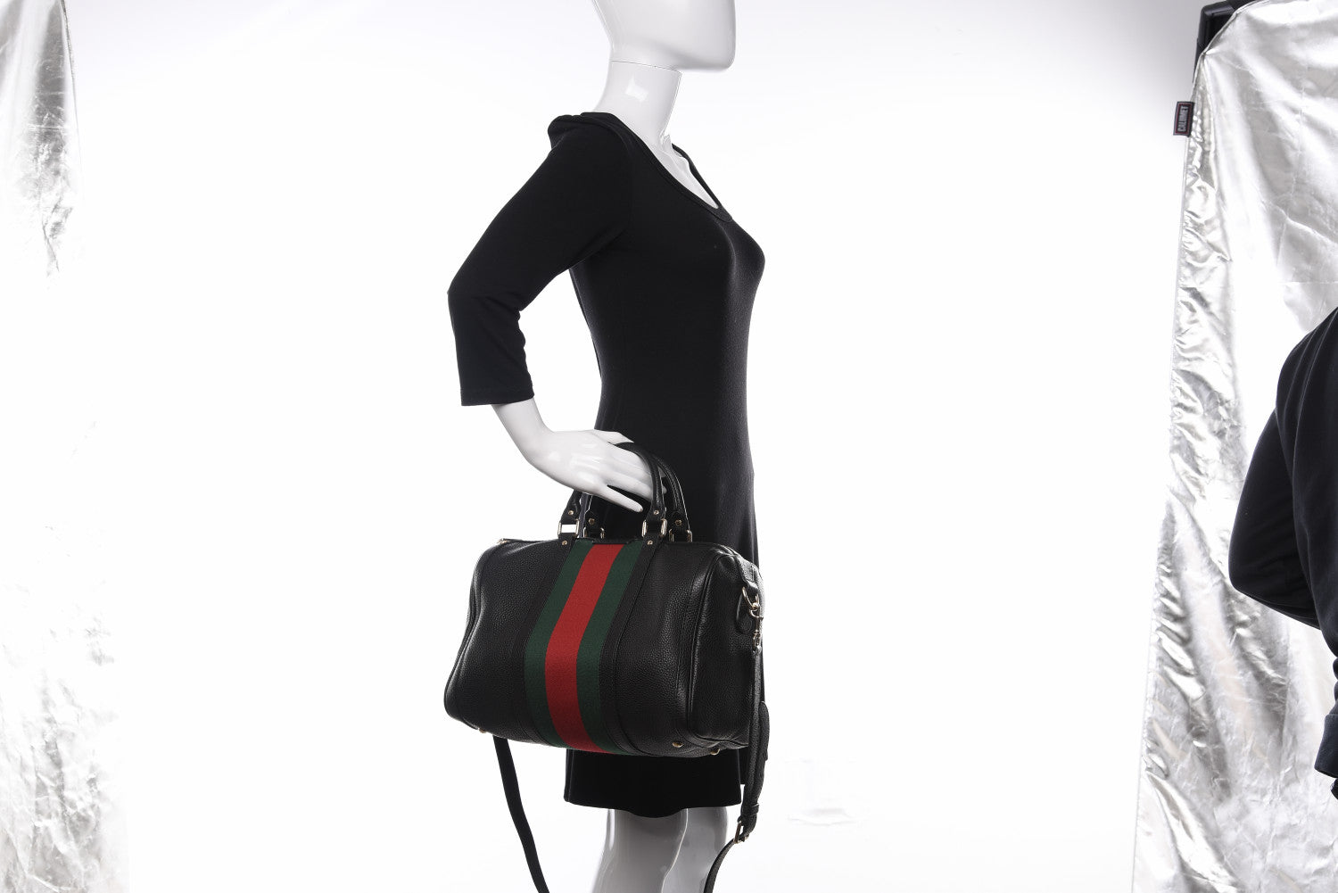 Gucci Calfskin Vintage Web Medium Boston Black 3 of 13