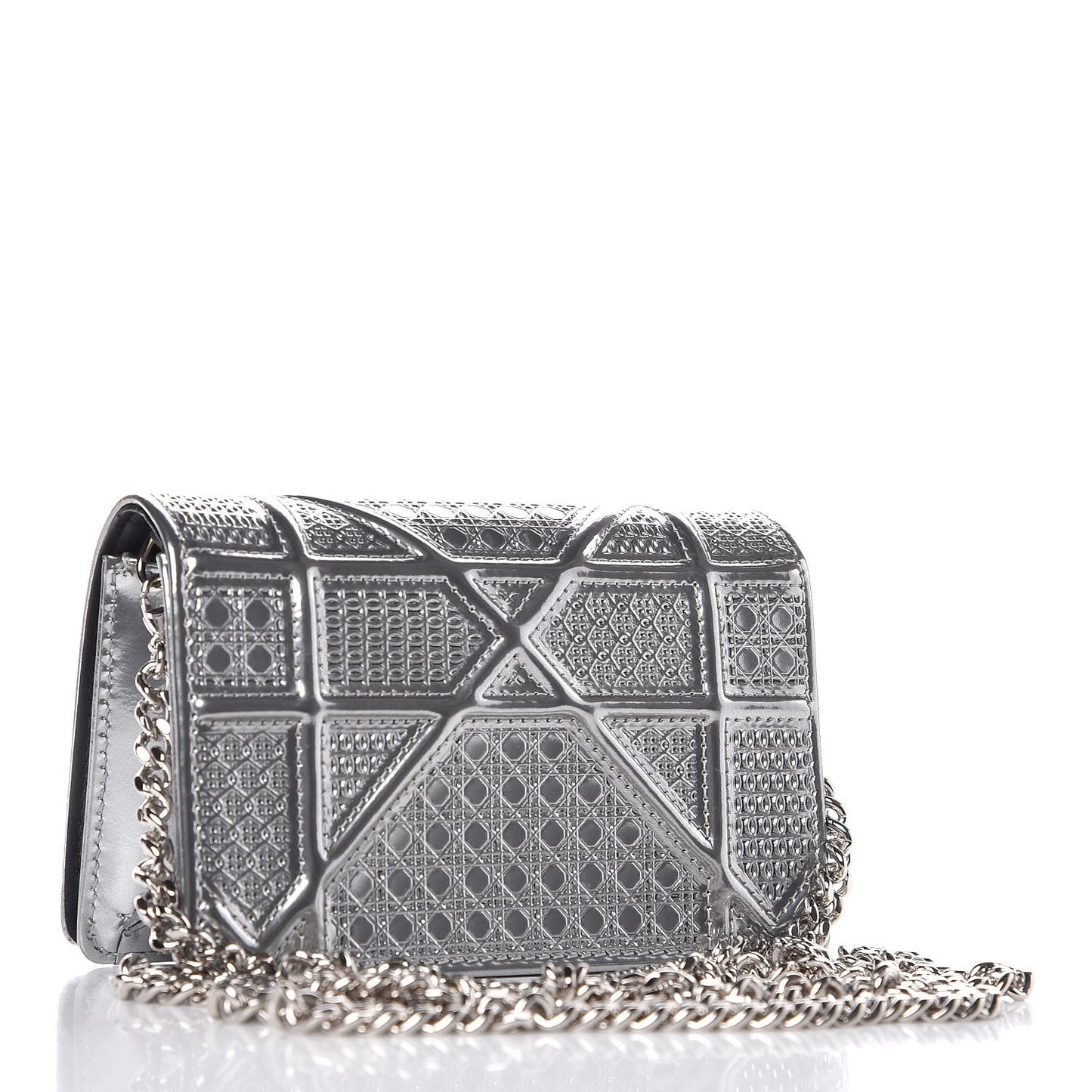 Metallic Patent Micro-Cannage Baby Diorama Flap Bag Silver