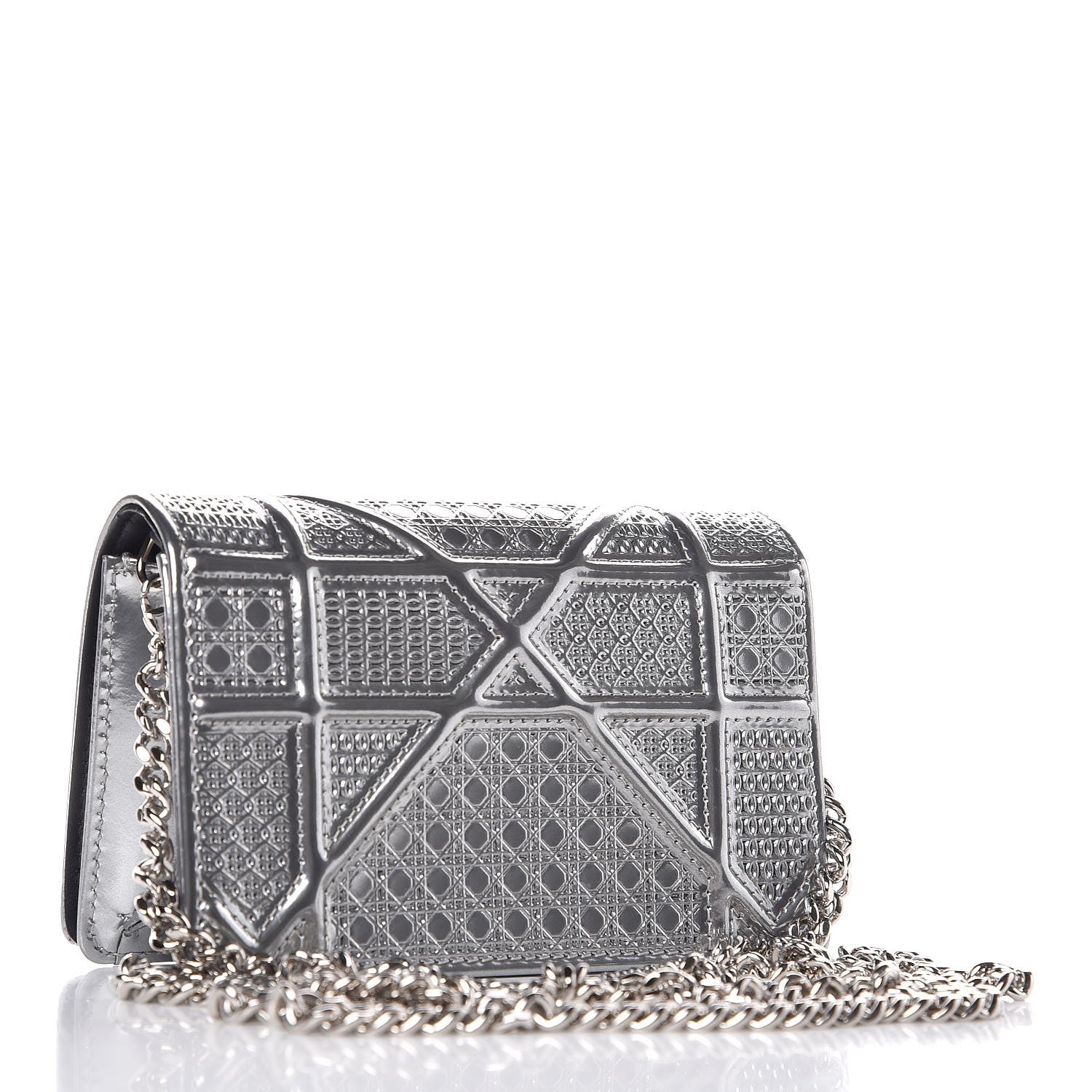 Christian Dior Metallic Patent Micro-Cannage Baby Diorama Flap Bag Silver 3 of 8