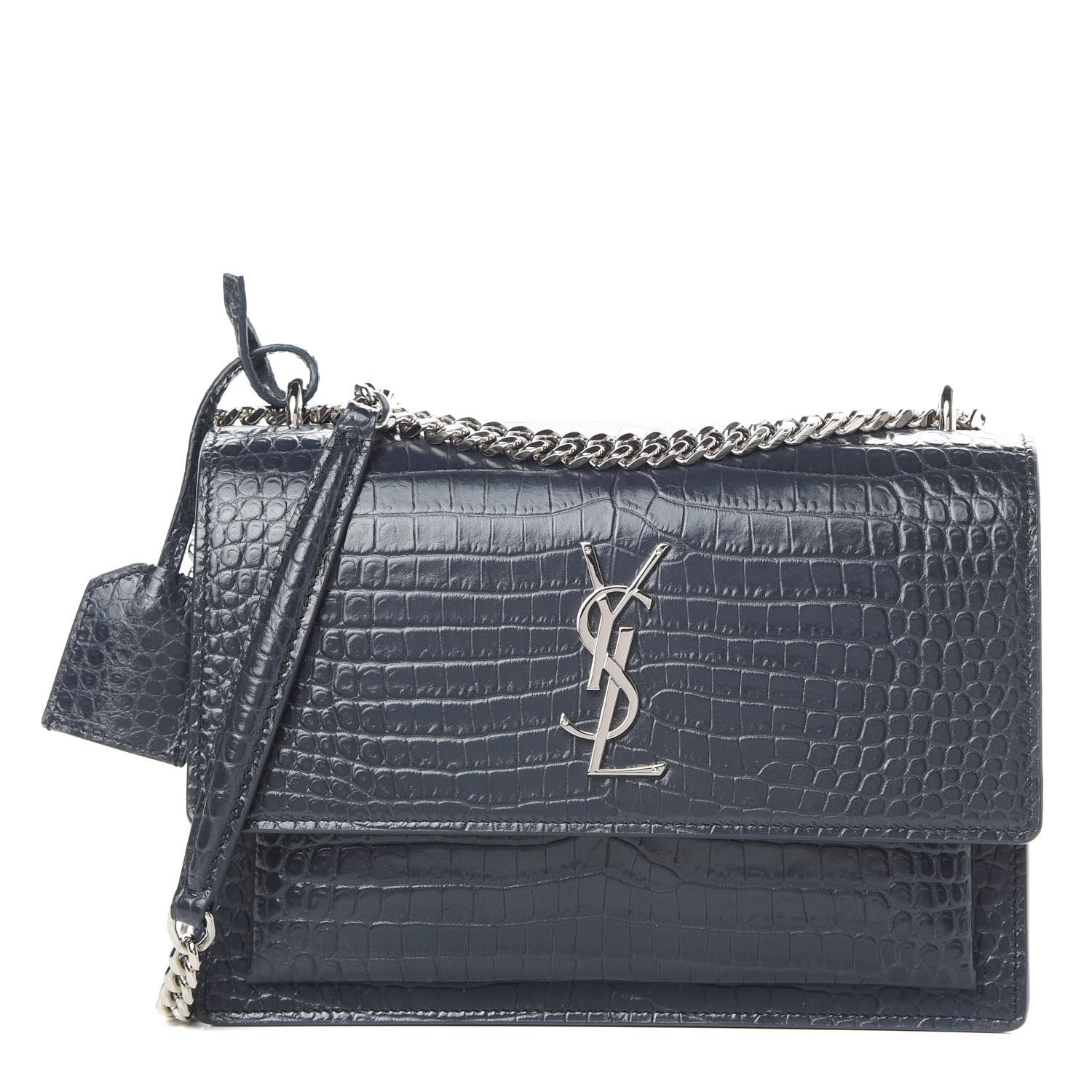 Saint Laurent Calfskin Crocodile Embossed Medium Monogram Sunset New Graphite 1 of 11