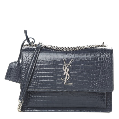 Saint Laurent Calfskin Crocodile Embossed Medium Monogram Sunset New Graphite 1 of 11